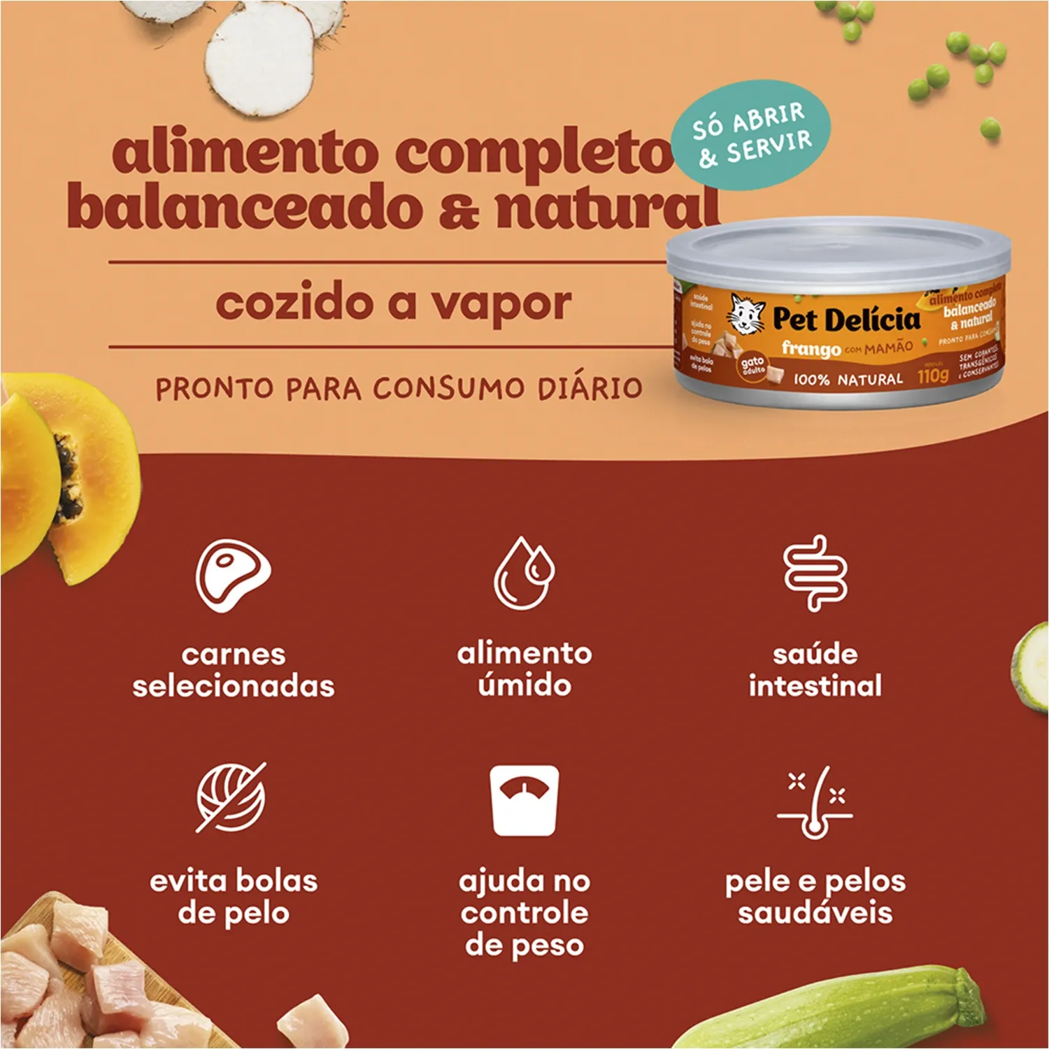 Ração Úmida Pet Delícia Gatos Frango com Mamão